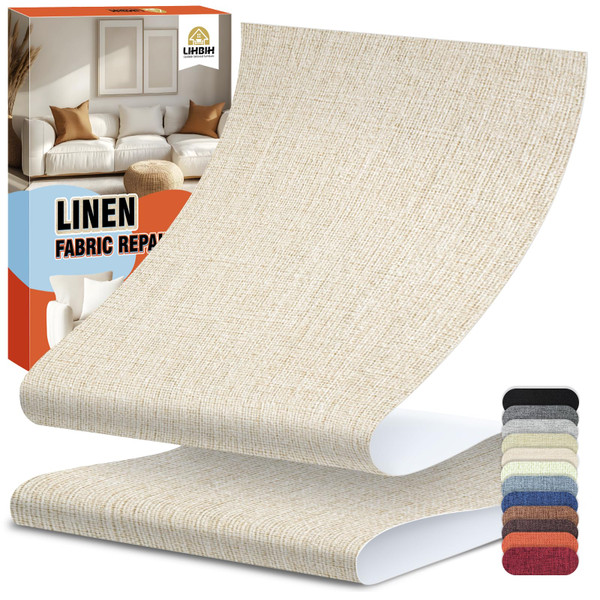 Linen Fabric Repair Tape 4.7x63 Inch, Self Adhesive Couch Patch Repair Fabric Tape for Furniture, Linen Patch Kit for Couch, Carpet, Upholstery, Chair, Sofa, Cushion, Bag (Beige)