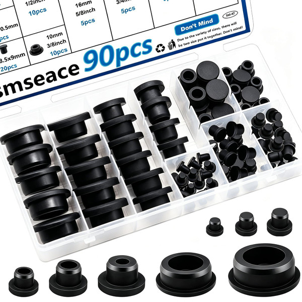 smseace 90Pcs Rubber Plugs 9-Sizes 1" 7/8" 3/4" 5/8" 1/2" 3/8" 5/16" 1/4" 1/5" Assorted Sizes Silicone Stoppers Rubber Plugs for Holes Used for Tube,Bathtub,Kitchen and Outdoor Equipment