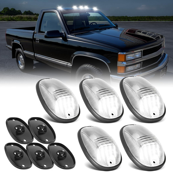 Mynoway 5-Pieces LED Cab Roof Lights Compatible With 1988-2002 C1500 C2500 C3500 K1500 K2500 K3500 Clear Lens White LEDs With 5 Rubber Gaskets(Fits Factory Roof Lights Only)