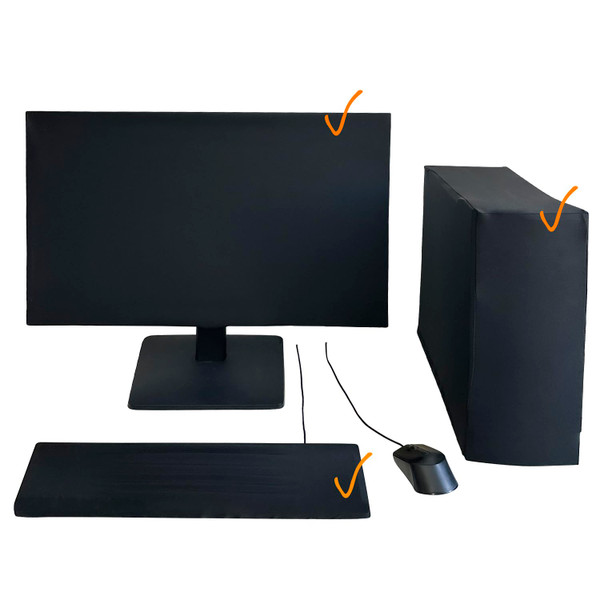 MyBolin 3-Piece Computer Dust Cover Set - Waterproof & Dustproof with Elastic Fabric, Pure Black Minimalist Design, Includes mainframe Case, Keyboard & 19-27 Inch Monitor Covers , Universal Fit