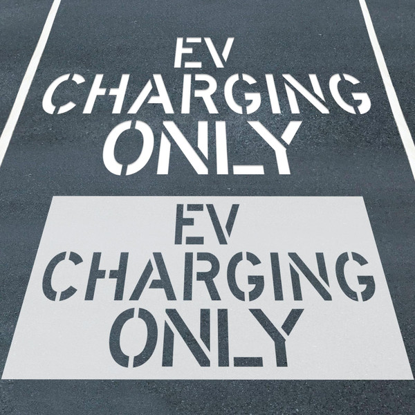 Large EV Charging Only Parking Stencil, 12" Letter Height, Silicone Foldable Reusable Pavement Stencil for Asphalt & Concrete EV Charging Lot Signs 45" x 82"