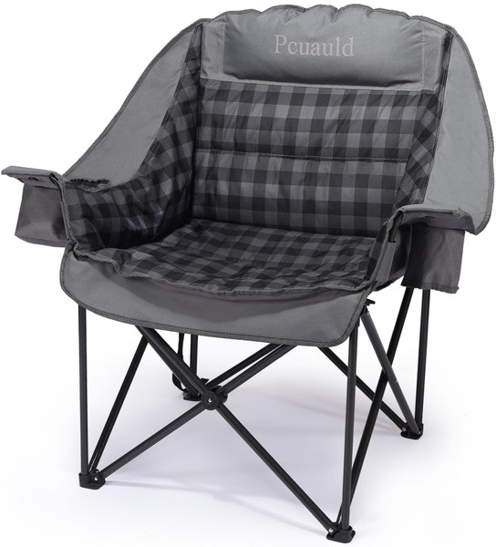 Pcuauld Camping Chairs for Adults Heavy Duty Padded Folding XL Camp Chairs with Cup Holder, Supports 500lbs, Oversized Large Outdoor Widen Comfy Lawn Chairs for Tailgating Sports Beach Yard