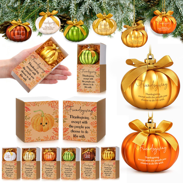 Jenaai 12 Sets Thanksgiving Flat Pumpkin Friendsgiving Gift Fall Tree Decor