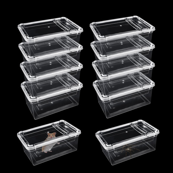 10 PCS Reptile Feeding Box, Isopod Enclosure Plastic Terrarium, Reptile Breeding Box for Bearded Gecko Dragon Lizard Spider Frog, Rreptile Carrier (Clear) (Clear, 7.5x4.9x3 in)