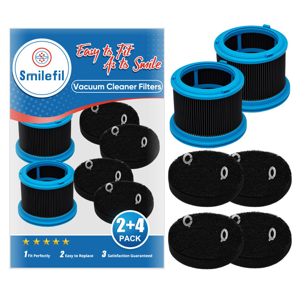 Smilefil Vacuum Replacement Filter Kit Compatible with Bissell PowerClean FurGuard 280W & FurFinder 200W Cordless Vacuums, Includes 2 Filters & 4 Pre-Filter Pads, High-Efficiency, Easy to Install
