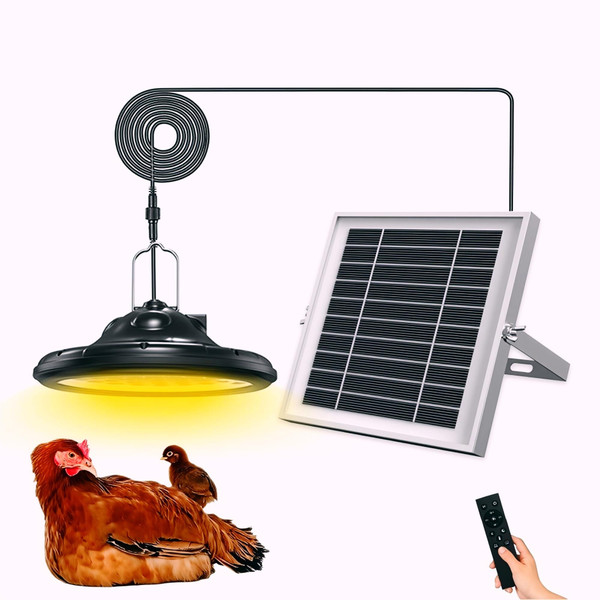 TSJKPAYL Solar Chicken Coop Light with Timer, Outdoor Solar Pendant Lights IP66 Waterproof & 16.4ft Cord, 3-Color Dimmable Shed Lights for Sheds, Chicken Coop, Farm, Stables