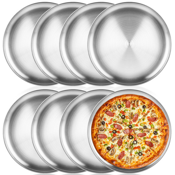 AKOLAFE 8 Pack Stainless Steel Pizza Pan 12 Inch Pizza Pan Set Round Pizza Pans for Oven Personal Pizza Pans Metal Pizza Plates Platter Pizza Baking Sheet Pizza Sheet Pizza Tray for Serving Cooking