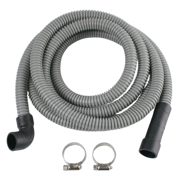10 FT Dishwasher Drain Hose with 90° Elbow Connector & 2 Stainless Steel Clamps - Universal Replacement Discharge Hose, Fits 5/8", 7/8", 1" Drain Outlets - Heavy-Duty Corrugated Flex Tube