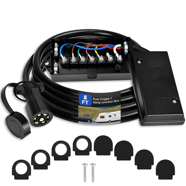 Billion wealth 8FT 7 Way Trailer Plug with Junction Box 7 Pole Waterproof