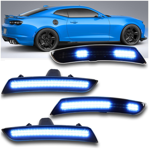 ULTRALTH Smoked LED Side Marker Lights for 2016-2023 Chevy Camaro - Dynamic Sequential Turn Signals | Dynamic Ice Blue Front & Rear | Plug & Play 4-Piece Direct Fit (Ice Blue)