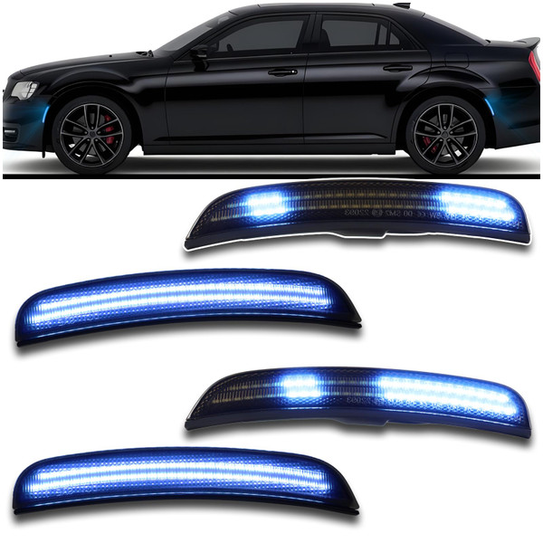 ULTRALTH Dynamic Smoked LED Side Marker Lights for 2015-2024 Chrysler 300 - Dynamic Sequential Turn Signals | Blue Front & Rear | Plug & Play 4-Piece Direct Fit (Ice Blue)