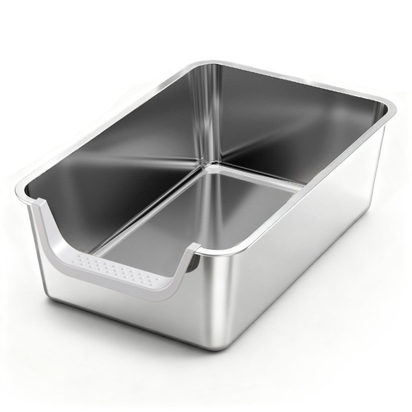 TownTime Stainless Steel Litter Box with High Sides,23.6" L X 15.7" W X 7.8" H,Extra Large Jumbo Cat Litter Box,XL Kitty Metal Liter Box for Indoor Big Cat,Non-sticky,Anti-Leakage(Entry on Short Side)