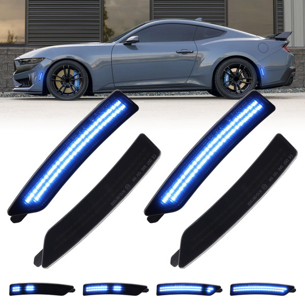 Sequential Blue LED Side Marker Lights For 2024 2025 Ford Mustang S650 GT