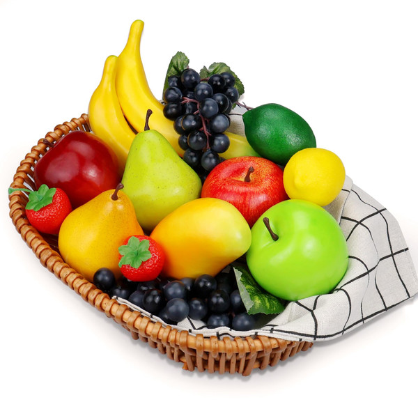 14-Pack Artificial Fruit Decor, Realistic Fake Fruits for Table Centerpiece