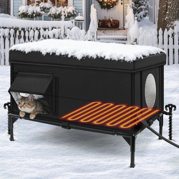 Heated Cat House for Outside, Insulated Outdoor Cat House Shelter(Large)