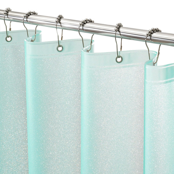 Seenus Waterproof Plastic Glitter Shower Curtain Teal, Sparkle PEVA Shower Curtain Liner with 3 Large Magnets, 72 x 72 inch Aqua Green Cute Bathroom Shimmer Shower Curtain Lightweight