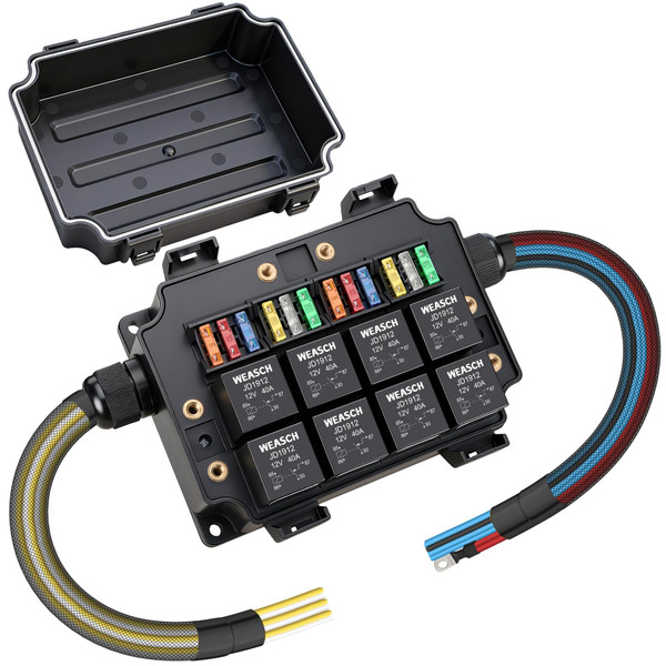 Weasch 12 Way Pre-Wired Waterproof Fuse Relay Box 12V Universal Fuse Panel