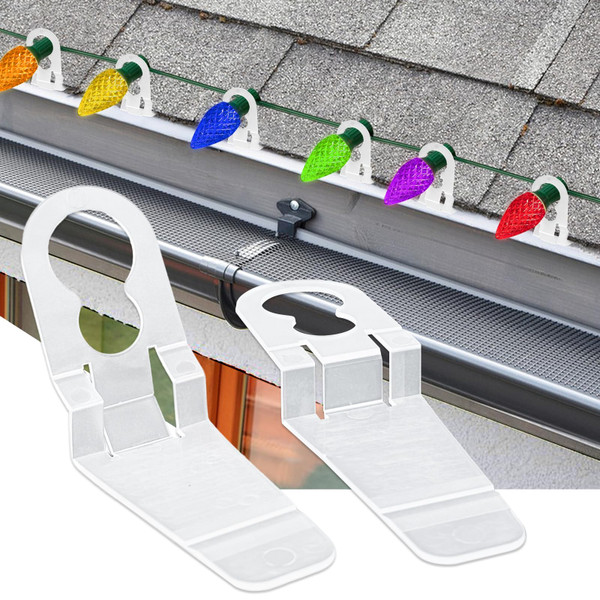 LAIAMER 100 Pcs Christmas Light Clips for Outside, Roof Gutter Clips for Hanging Outdoor Lights C7 C9, Multi Functional Universal String Clip Gutter Light Hooks Holiday Lights Clip