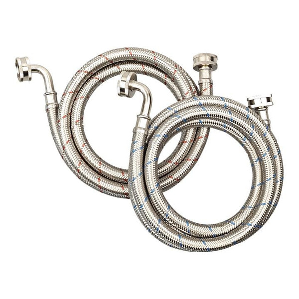 PLUMBINGMASTER 10FT Stainless Steel Washing Machine Hoses with 90 Degree Elbows,2 Pack Red and Blue Washer Hoses,Burst Proof Hot & Cold Water Connection Inlet Washer Supply Lines
