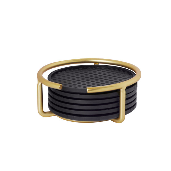 Spectrum Euro Coasters for Drinks Set of 6 with Holder, Gold