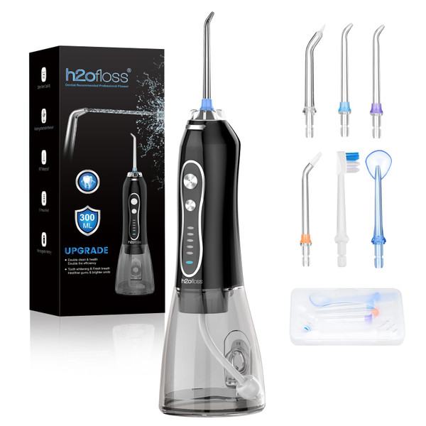 H2ofloss Water Dental Flosser Teeth Pick -Portable Oral Irrigator with 5 Modes, Rechargeable IPX7 Waterproof Orthodontic Teeth Cleaner Pick Cordless for Home Travel-300ml Water Tank