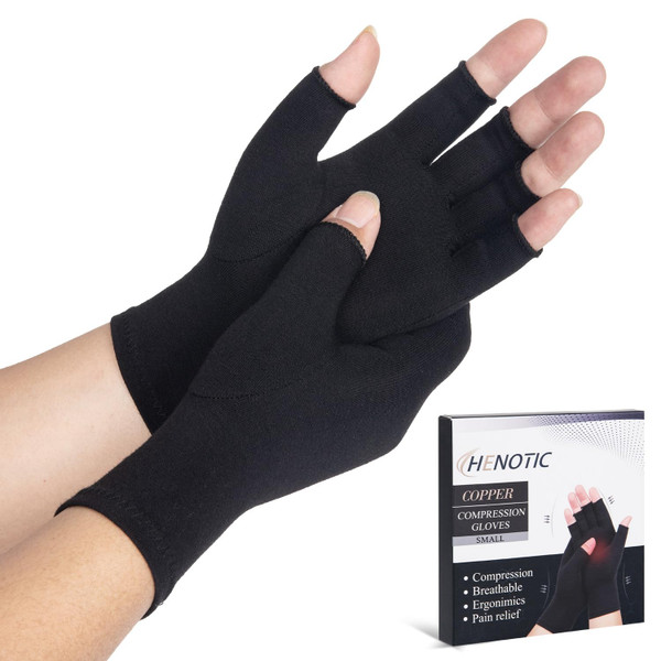 HENOTIC Arthritis Compression Gloves for Women Men, Fingerless Gloves