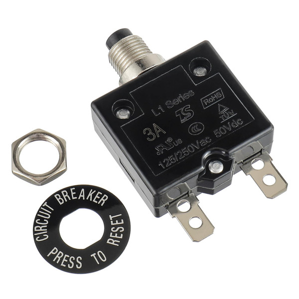 HUAREW 3 Amp Push Button Circuit Breaker 125-250V AC 50V DC