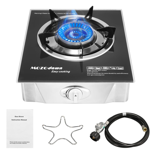 Single Burner Propane Stove 15000 BTU, Portable Gas Propane Stove 1 Burner, Camping Stove Propane with LPG Adapter Hose for Outdoor Kitchen Cooking