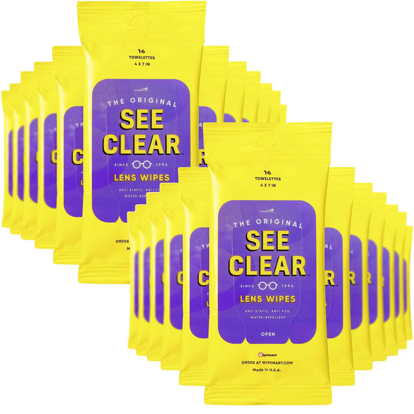 See Clear Original Lens Cleaning Wipes - Pre-Moistened Eyeglass & Screen Cleaning Cloth Towelettes - Streak Free, Scratch Free Lens & Electronic Screen Cleaner - 24 Resealable Packs of 16 (384 Wipes)