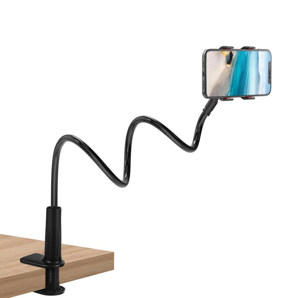 Selfdee Phone Holder for Bed, Gooseneck Clip Adjustable Phone Stand - Universal 360 Flexible Mount for Bedside headboard Lazy Long Arm Clamp Bracket (Style 1)