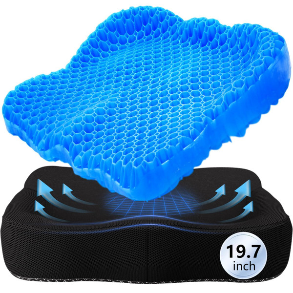 Thicken 19.7in Seat Cushion Gel, Large Cooling Seat Cushion for Long Sitting, Cushion for Wheelchair, Pressure Relief Cushion Seat for Office Chair, Chair Seat Pads for Car Desk Chair Kayak Stadium