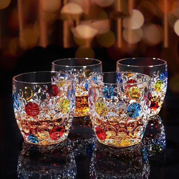 JQWIN AlifordGlass Glass Tumblers with Colorful Patterns, Lead-Free, Set of 4 or 6 (Set of 4)
