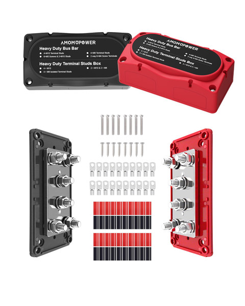 jamgoer 450A Bus Bar 12v Power Distribution Block 6 x 5/16"(M8) Terminal Block Heavy Duty Waterproof Buss Bar Junction Block Marine Battery Bus bar for Automotive Boat Solar System