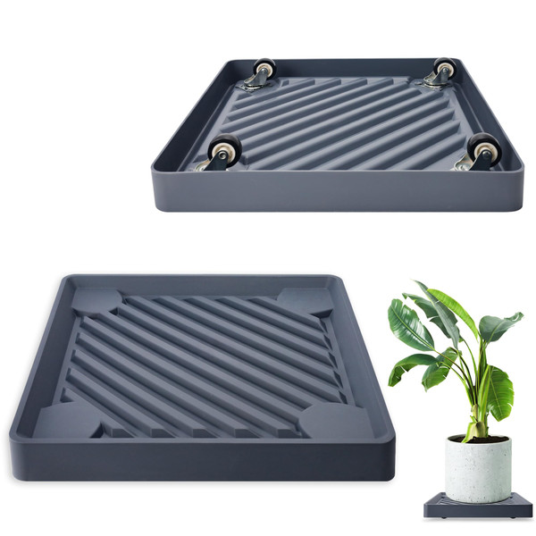 REDHUGO 2PCS Square Plant Caddy with Hidden Wheels, Heavy Duty Rolling Plant Stand Caddy with Wheels, Pot Base for Indoor Outdoor, Gray, 11 inches