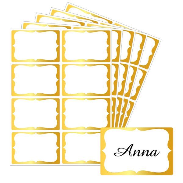 Starboling Name Tag Sticker,200 Pcs 3"x2" Gold Name Stickers Colorful Border Name Tag Labels,for Office,Meeting,School and Home