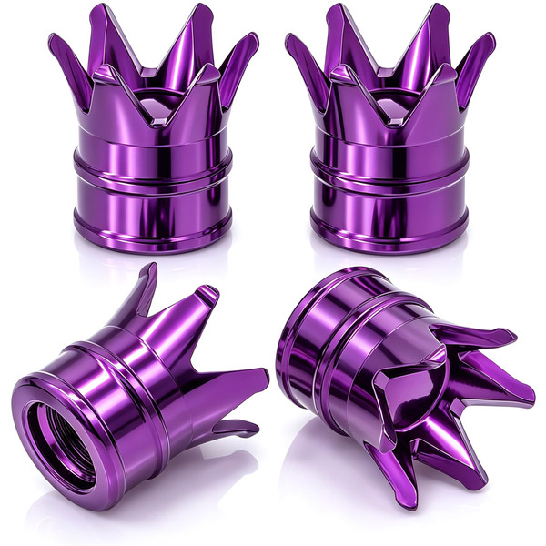 MEAJOO 4PCS Crown Style Tire Valve Stem Caps, Air Caps Cover, Aluminum Alloy Dustproof and Waterproof Valve Caps Cover fits Cars, Trucks, Bikes, Motorcycles, Bicycles Tire Caps(Purple)