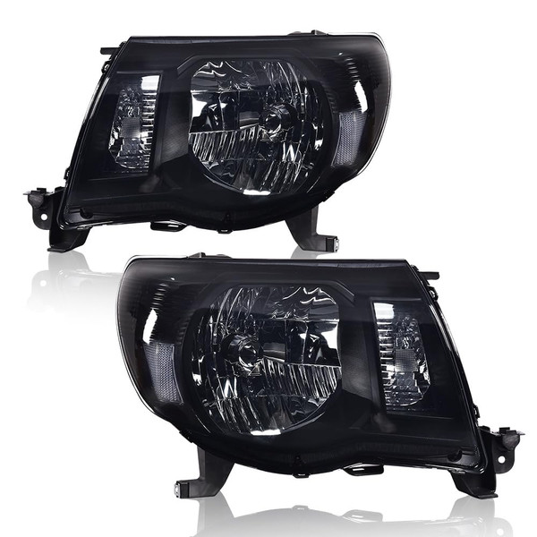 LQI Headlights Assembly Compatible with Toyota Tacoma 2005-2011 Bumper Headlamp Smoke lens Black Housing Clear Reflector Pair