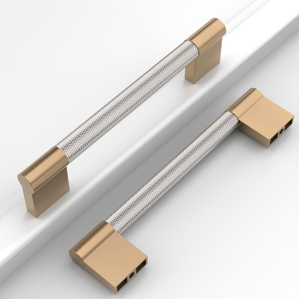 Coinkoly 10 Pack 3"(76mm) Brushed Satin Nickel and Champagne Bronze Cabinet Pulls Kitchen Cabinet Handles Knurled Cabinet Hardware Drawer Pulls for Cupboard