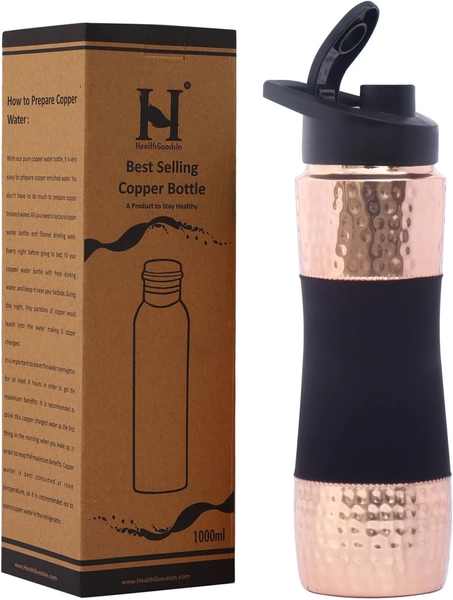 Pure Copper Water Bottle with Sipper Cherry Black, 900 Ml Capacity (30.4 US Fl O