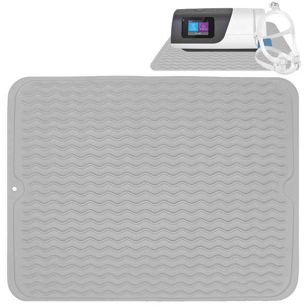 FWUNYVN CPAP Protector Mat, Silicone Protector Mat for CPAP Machine, Nightstand Waterproof Protector Mat Protect CPAP Against Water Spills, Heat Damage, Vibration and Scratches (Light Gray)