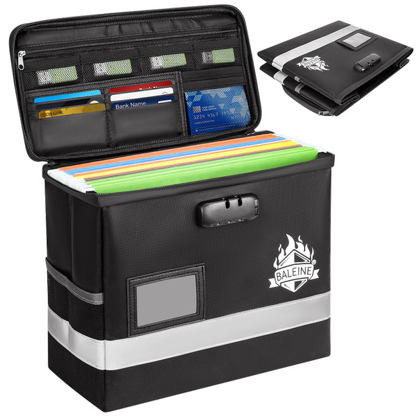 BALEINE Fireproof Document Box with Lock, Portable Fireproof Document Bag Waterproof Fire Proof File Boxes for Documents, File Organizer Box for Important Paperwork (Black, 16''x12.5''x11.5'')