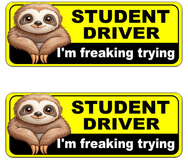 NIMONA Student Driver Magnet for Car - Funny 2 Pack Please Be Patient Removable Magnetic Bumper Sticker Set - Reflective New Driver Safety Sign - Weather-Resistant - 10 x 4 inch (Student-1#)