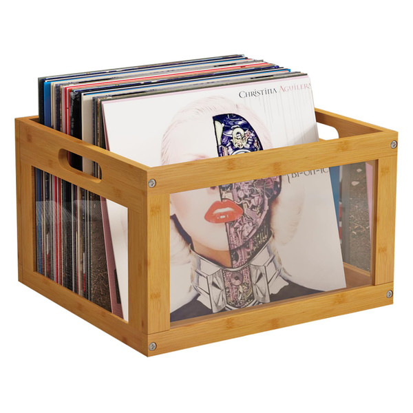 AEEHFENG Vinyl Record Storage Record Crate Bamboo Visual Record Holder - Stylish Vinyl Storage Solution with Large Capacity, Record Album Storage for Modern Organization