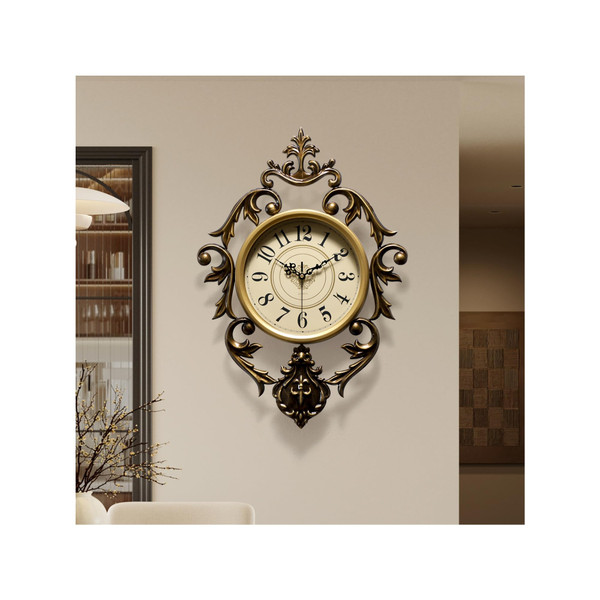 HEBOIX Vintage Wall Clock, Antique Decor, Battery Operated,Non Ticking European Style Metal Wall Clock, 26" x 19" Decorative Retro,Bedroom/Living Room/Kitchen
