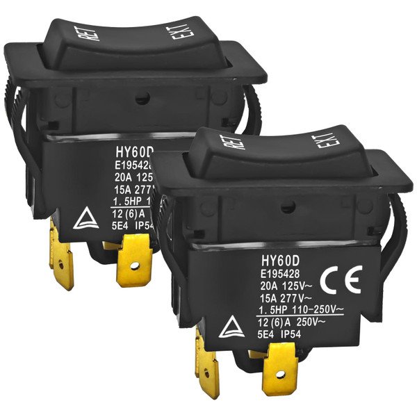 HY60D Rocker Switch (Pack of 2) - RET-EXT 20A 125VAC 4Pin Pushbutton Switch, (ON)-Off-(ON) Push Button Switch
