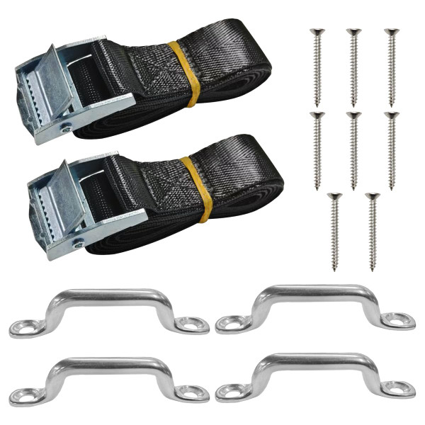 4Ft Battery Tie Down Strap Kit, Stainless Steel Battery Tie Down Strap with Cam Buckle, SS Screws & Deck Loop Mounts for Car Boat Batteries, Cooler, Luggage Belt