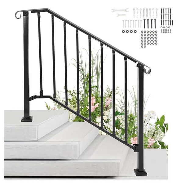 Kojem 4-5 Step Hand Rail, Adjustable for 4-5 Steps Outdoor Stair Railing,