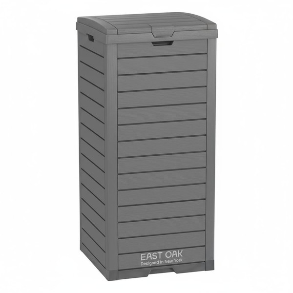 EAST OAK 38 Gallon Outdoor Trash Can, Waterproof Resin Garbage Can with Tiered Lid and Drip Tray, Outside Trash Bin for Patio, Kitchen, Backyard, Deck, Gray