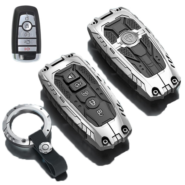 Happtoy Heavy Metal Key Fob Cover for Ford,Key Fob Cover Case Protector Compatible with Ford Explorer Fusion Escape Edge Expedition F150 F250 F350 F450 F550 Maverick Mustang 3/4/5 Buttons(A-Silvery)
