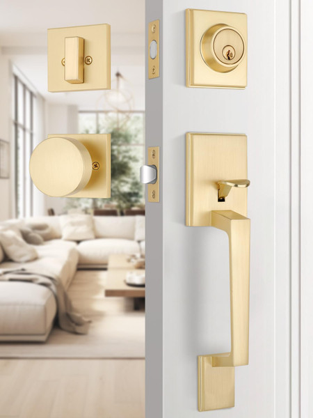 EHOMEWARE Front Door Handle with Deadbolt Set, Keyed Entry Door Lock